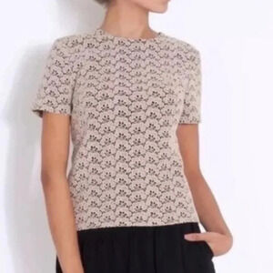 Diane von Furstenberg Cindy tan lace shirt size 12 short sleeve